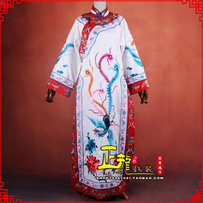 南京民族服装旗袍坐宫铁镜公主软绉五彩飞凤旗袍